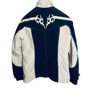 BOGNER Ski Jacket Embroidered Black White High Neck Zipper Size 38/US Small